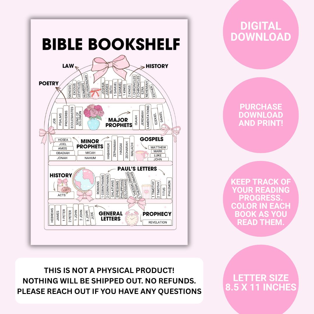 Bible Books Reading Tracker - Cute Bows Digital File