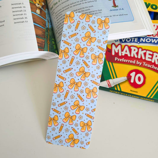 School Bookmark - Blue Bow