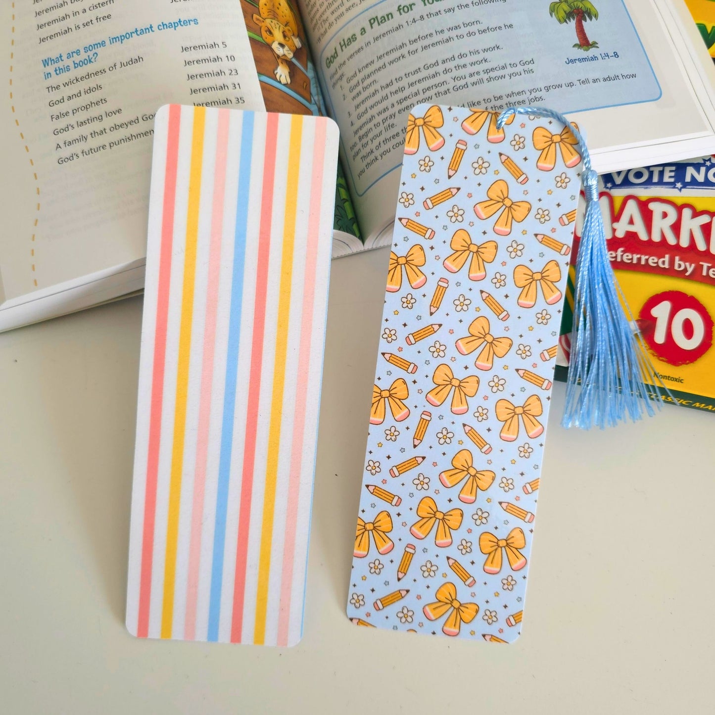 School Bookmark - Blue Bow