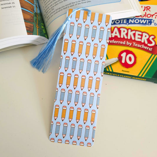 School Bookmark - Pencil Blue