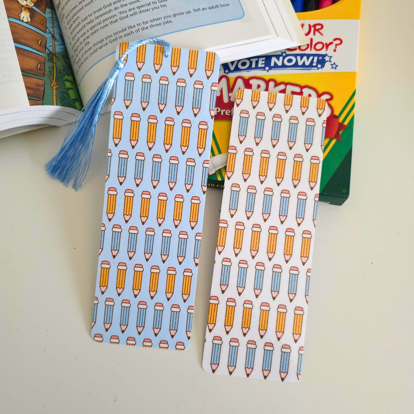 School Bookmark - Pencil Blue