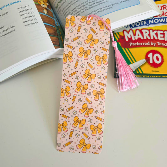 School Bookmark - Pink Bow