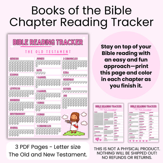 Bible Chapter Reading Tracker - Cute Pink Digital File