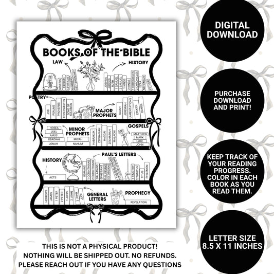 Bible Books Reading Tracker -Black Bows Digital File