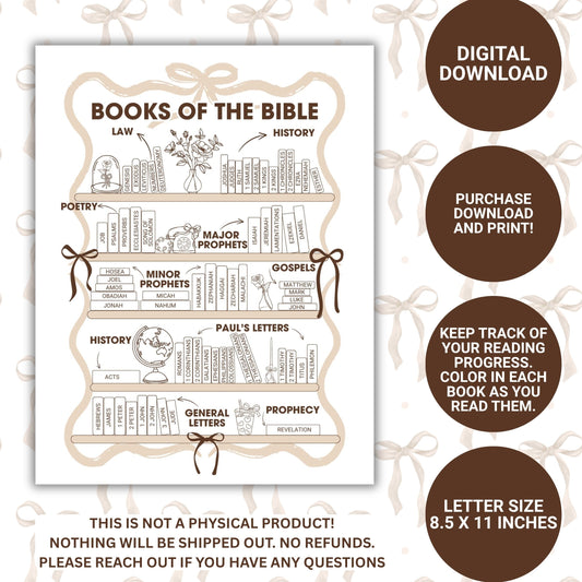 Bible Books Reading Tracker - Brown Bows Digital File