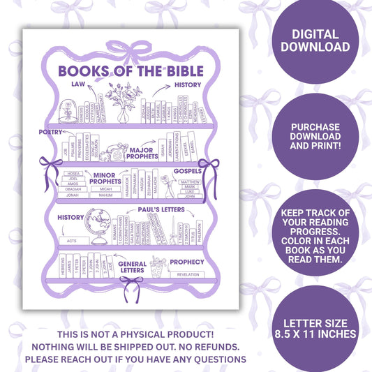 Bible Books Reading Tracker - Purple Bows Digital File