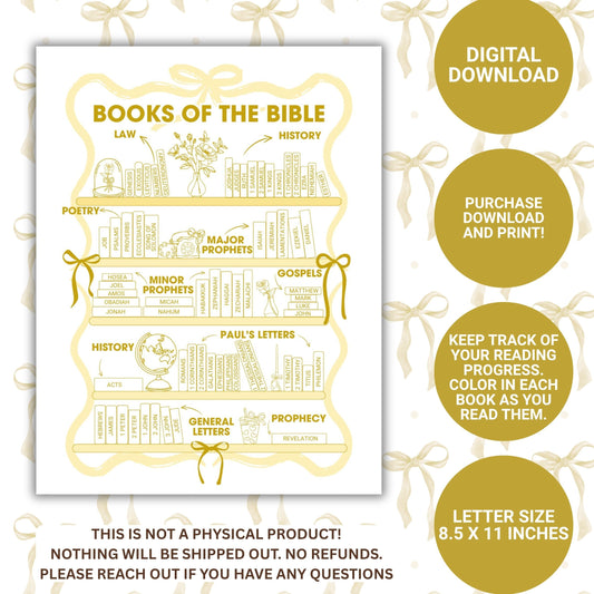 Bible Books Reading Tracker - Yellow Bows Digital File
