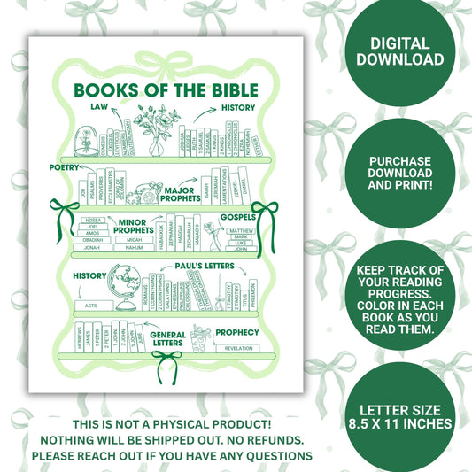 Bible Books Reading Tracker - Green Bows Digital File