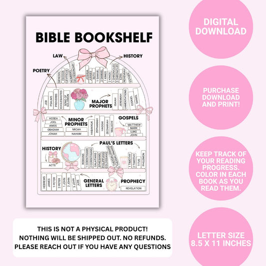 Bible Books Reading Tracker - Cute Bows Digital File