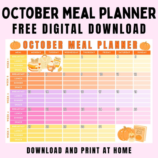 October Meal Planner PRINT AT HOME - FREE